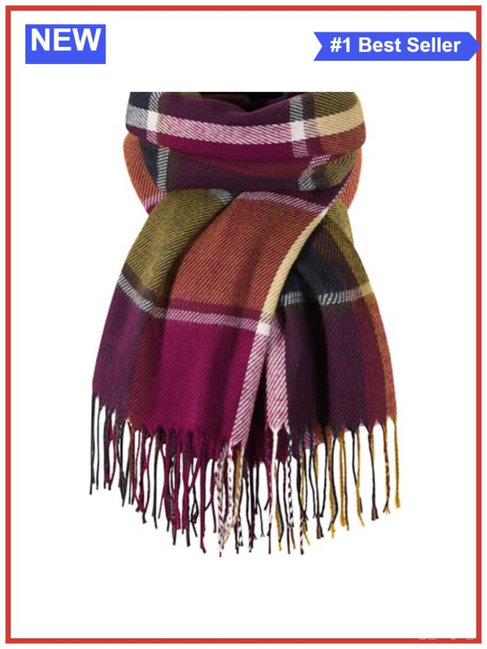 Oversized Plaid Shawl Wrap Winter Scarf Acrylic Tassel Blanket